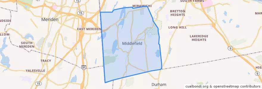 Mapa de ubicacion de Middlefield.