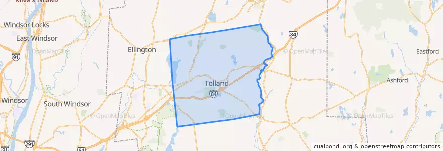 Mapa de ubicacion de Tolland.