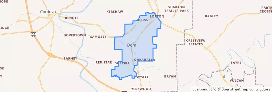 Mapa de ubicacion de Dora.