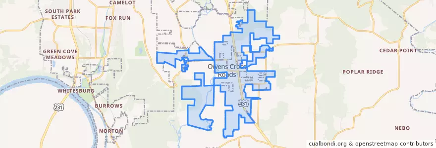 Mapa de ubicacion de Owens Cross Roads.