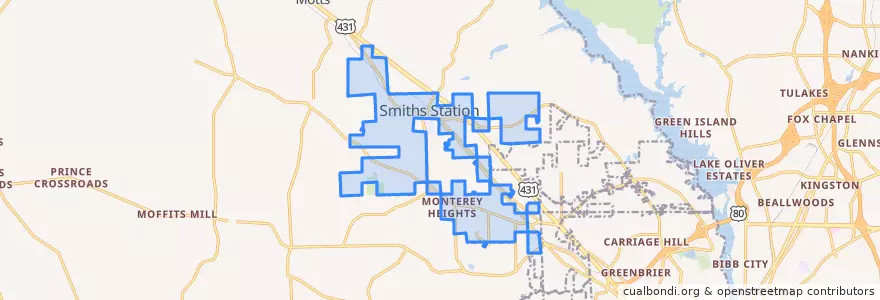Mapa de ubicacion de Smiths Station.