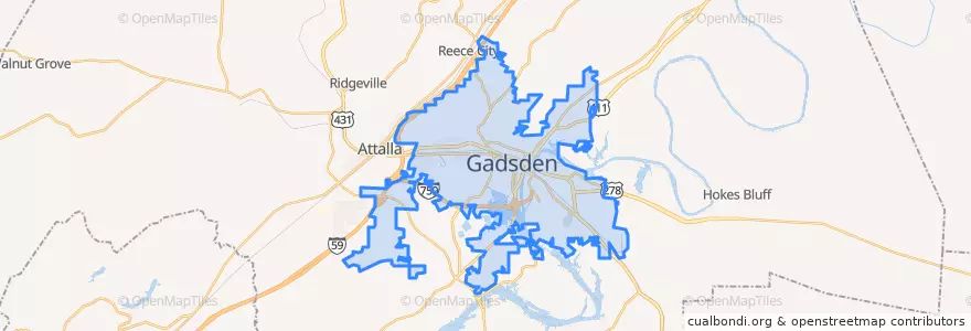 Mapa de ubicacion de Gadsden.