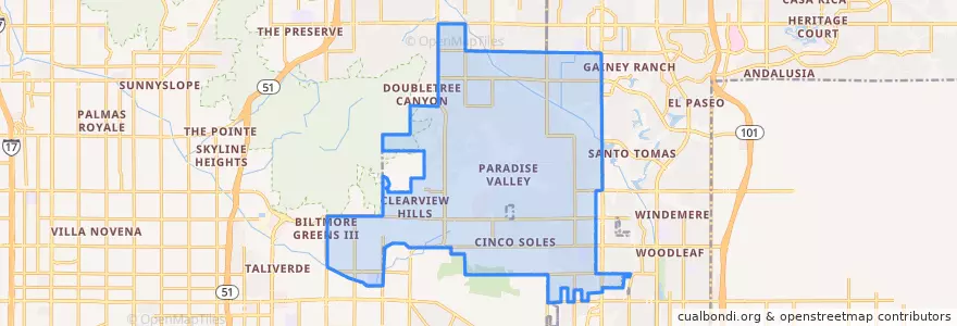Mapa de ubicacion de Paradise Valley.