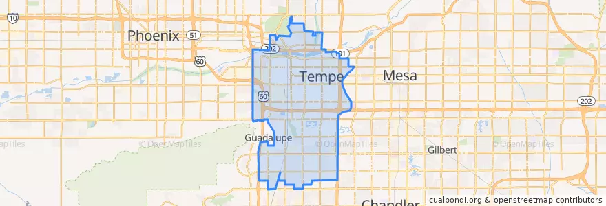 Mapa de ubicacion de Tempe.