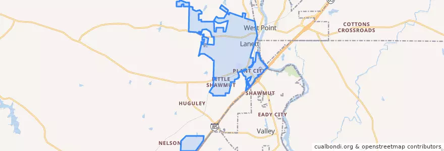Mapa de ubicacion de Lanett.