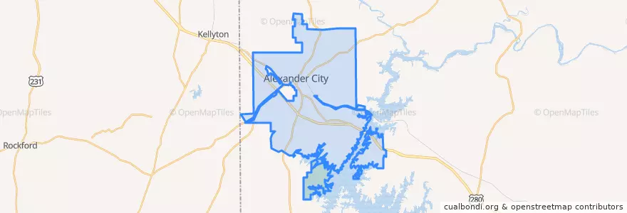 Mapa de ubicacion de Alexander City.