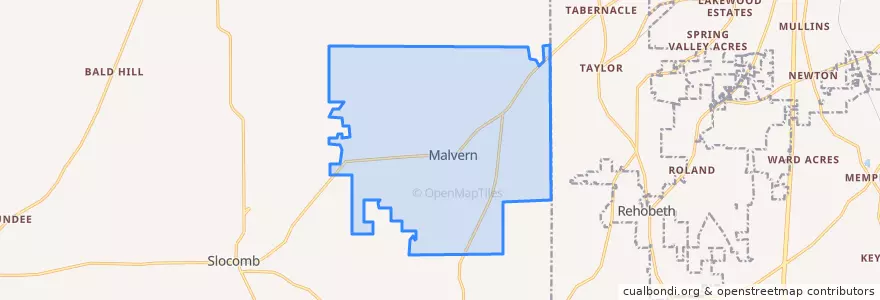 Mapa de ubicacion de Malvern.