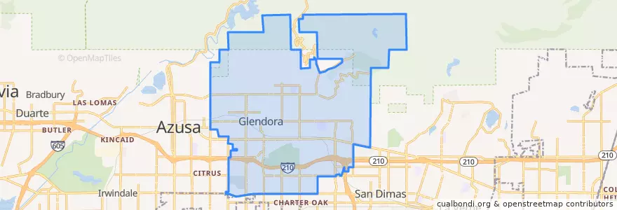 Mapa de ubicacion de Glendora.