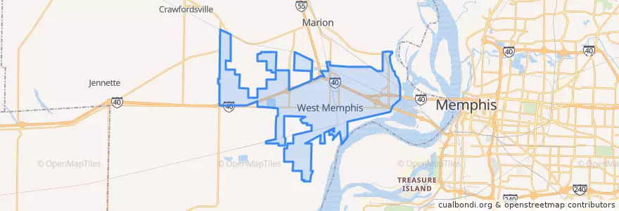 Mapa de ubicacion de West Memphis.