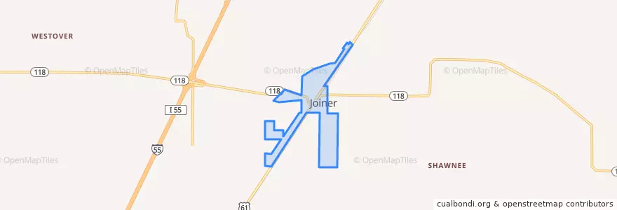Mapa de ubicacion de Joiner.