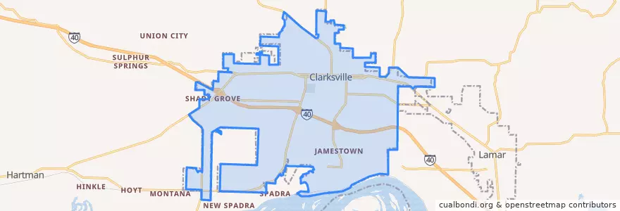 Mapa de ubicacion de Clarksville.