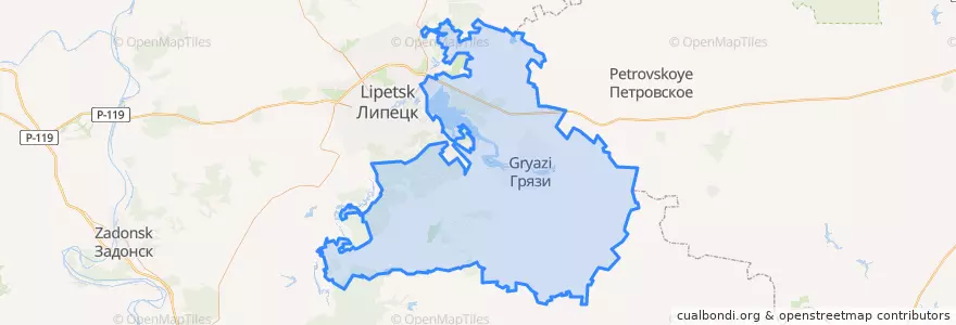 Mapa de ubicacion de Грязинский район.