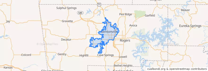 Mapa de ubicacion de Bentonville.