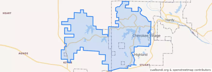 Mapa de ubicacion de Cherokee Village.