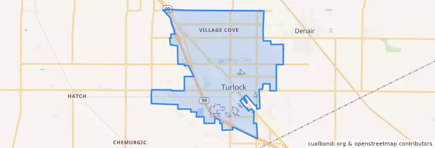 Mapa de ubicacion de Turlock.