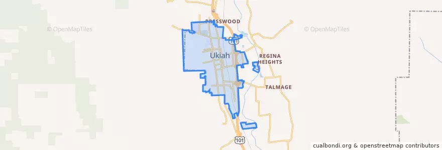 Mapa de ubicacion de Ukiah.
