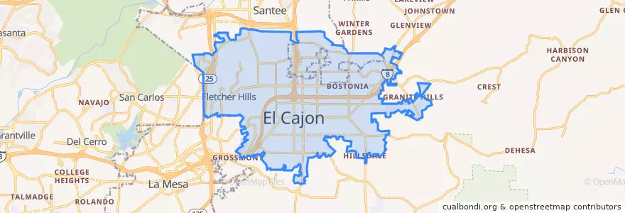 Mapa de ubicacion de El Cajon.