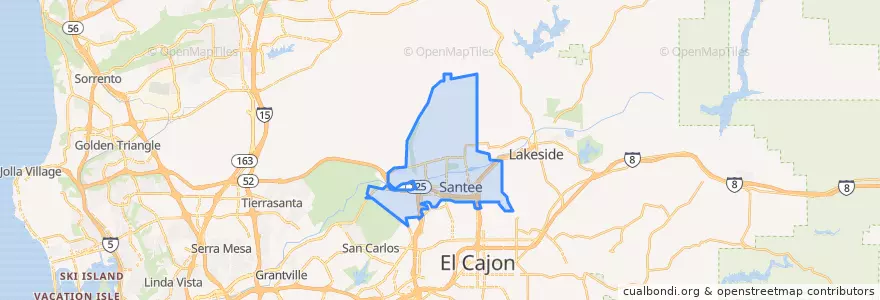 Mapa de ubicacion de Santee.