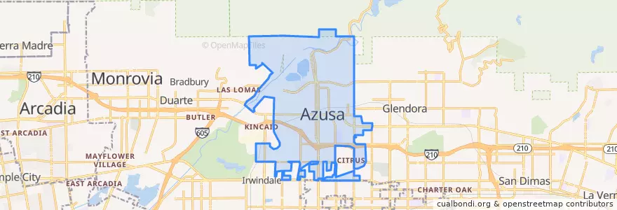 Mapa de ubicacion de Azusa.