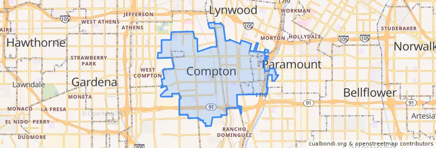 Mapa de ubicacion de كومبتون.