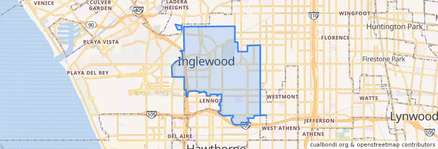 Mapa de ubicacion de Inglewood.