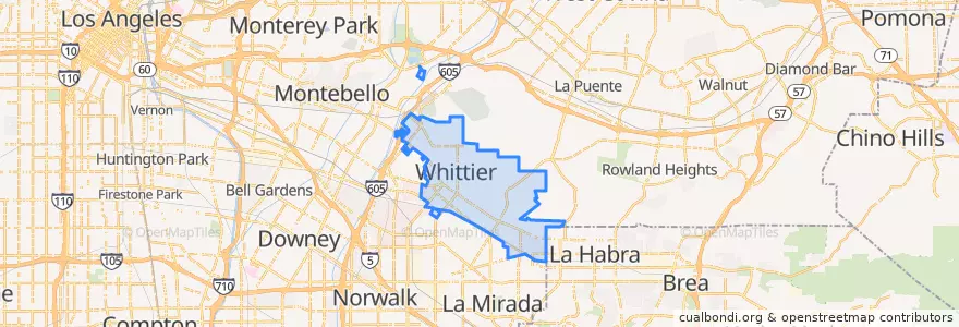 Mapa de ubicacion de Whittier.