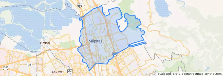 Mapa de ubicacion de Milpitas.