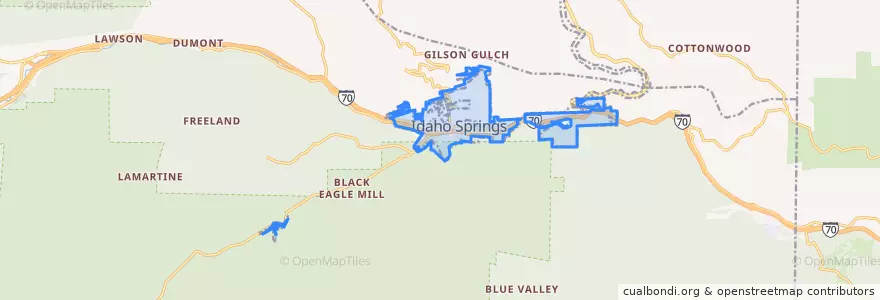 Mapa de ubicacion de Idaho Springs.