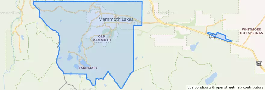 Mapa de ubicacion de Mammoth Lakes.
