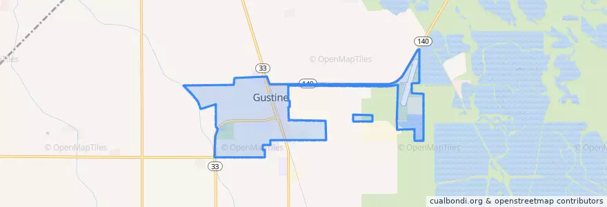Mapa de ubicacion de Gustine.