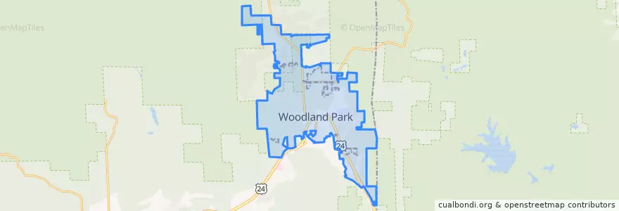 Mapa de ubicacion de Woodland Park.