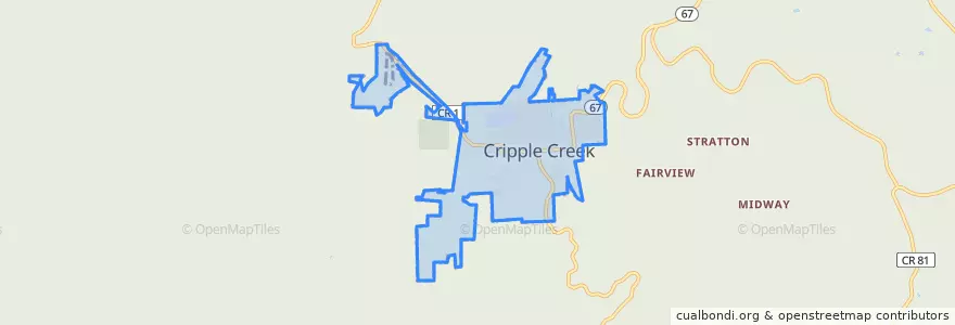 Mapa de ubicacion de Cripple Creek.