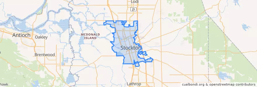 Mapa de ubicacion de Stockton.