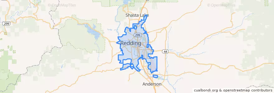 Mapa de ubicacion de Redding.