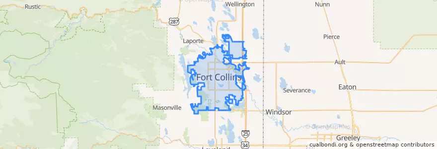 Mapa de ubicacion de Fort Collins.