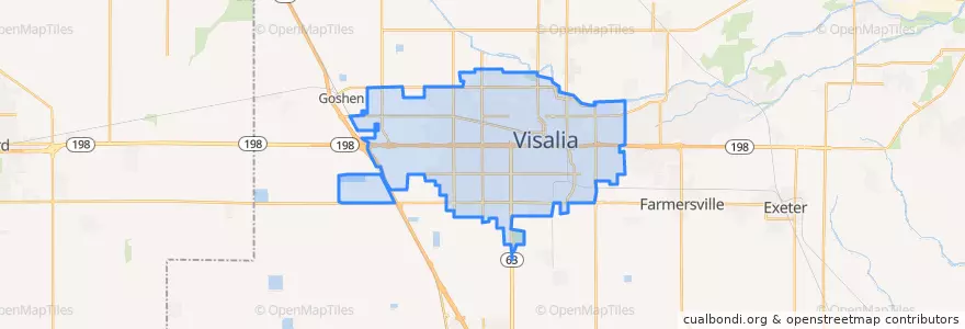 Mapa de ubicacion de Visalia.
