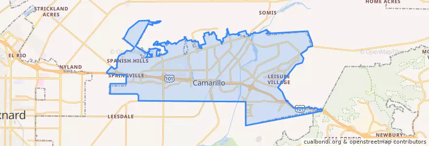 Mapa de ubicacion de Camarillo.