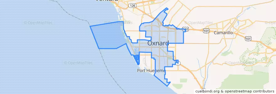 Mapa de ubicacion de Oxnard.