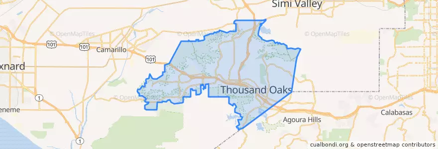 Mapa de ubicacion de Thousand Oaks.
