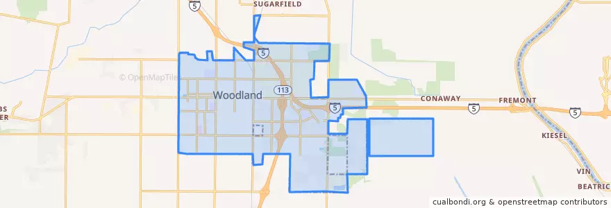 Mapa de ubicacion de Woodland.