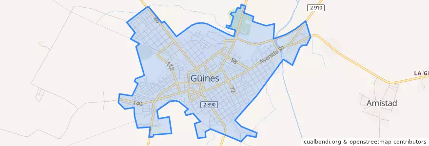 Mapa de ubicacion de Ciudad de Guines.