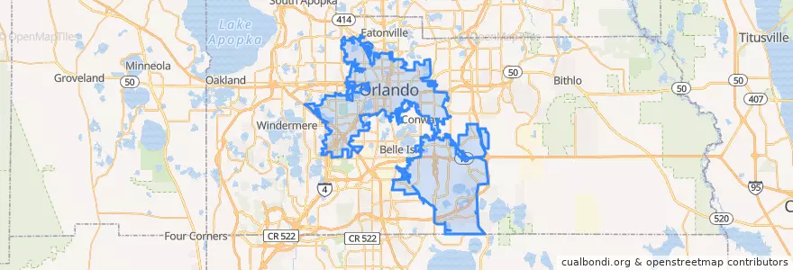 Mapa de ubicacion de Orlando.