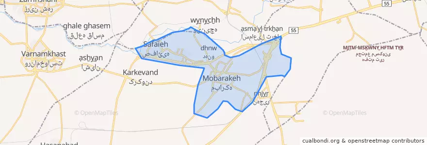 Mapa de ubicacion de مبارکه.