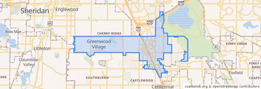 Mapa de ubicacion de Greenwood Village.