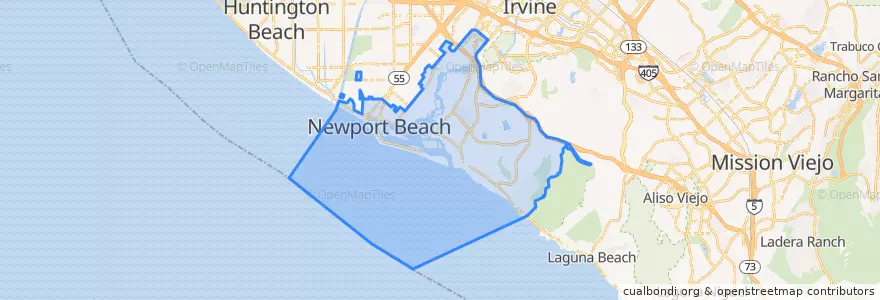 Mapa de ubicacion de نيوبورت بيتش، أورانج، كاليفورنيا.