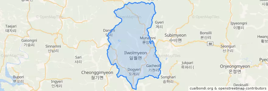 Mapa de ubicacion de 일월면.