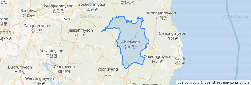 Mapa de ubicacion de 수비면.