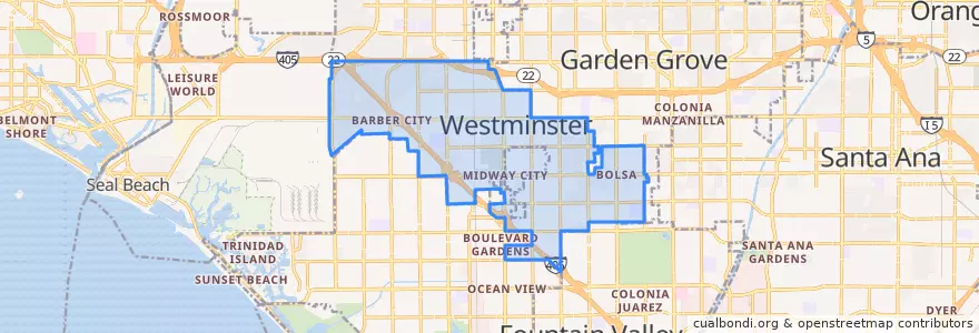 Mapa de ubicacion de Westminster.