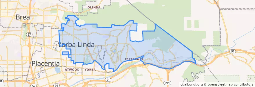 Mapa de ubicacion de Yorba Linda.