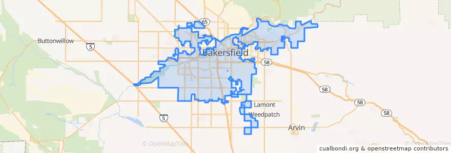 Mapa de ubicacion de Bakersfield.